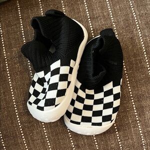 Kids Black and White Checkered Slip-On Shoes